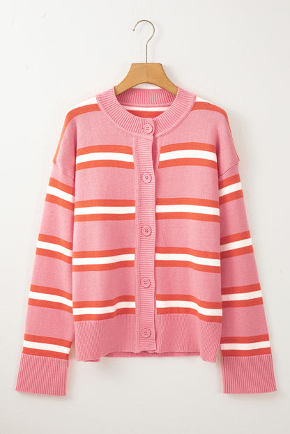 Striped Button Down Long Sleeve Cardigan-Angel Casuals