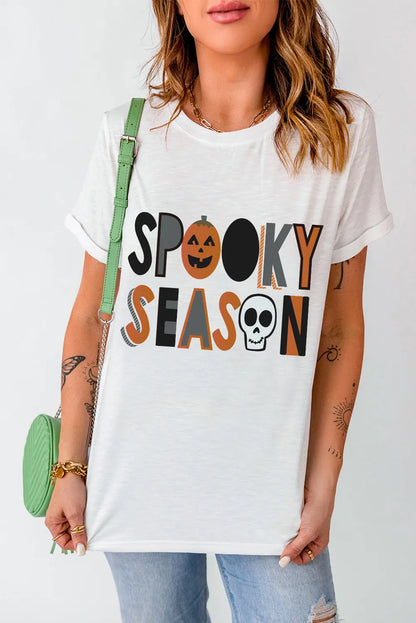 Letter Graphic Round Neck Short Sleeve T-Shirt-Angel Casuals