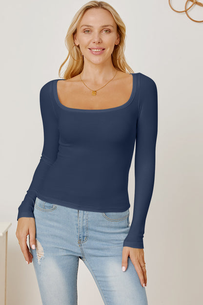 Square Neck Long Sleeve T-Shirt-Angel Casuals