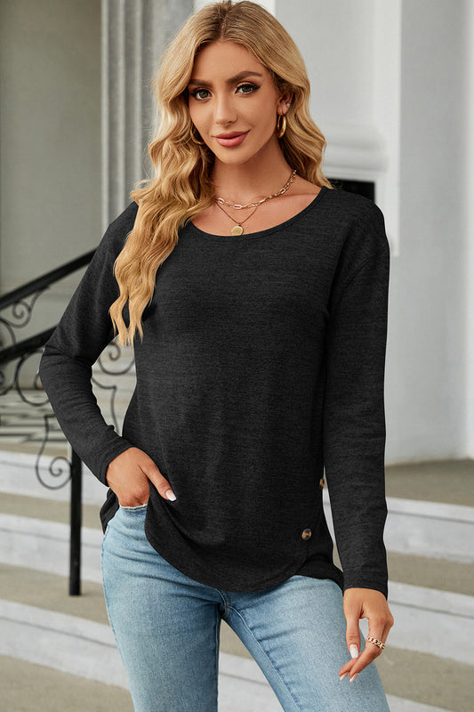 Round Neck Long Sleeve T-Shirt-Angel Casuals