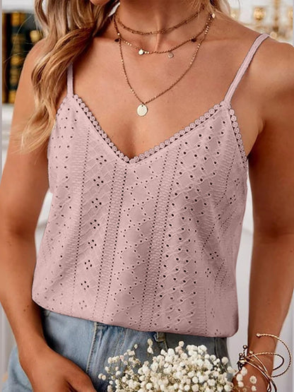 Eyelet Lace Detail V-Neck Cami-Angel Casuals