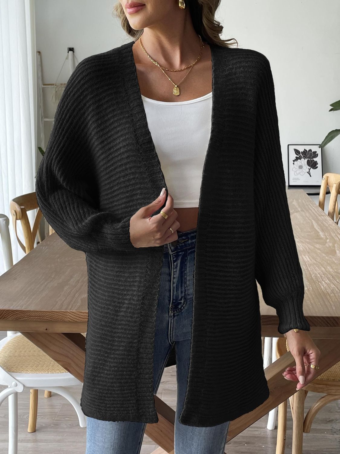Open Front Long Sleeve Cardigan-Angel Casuals