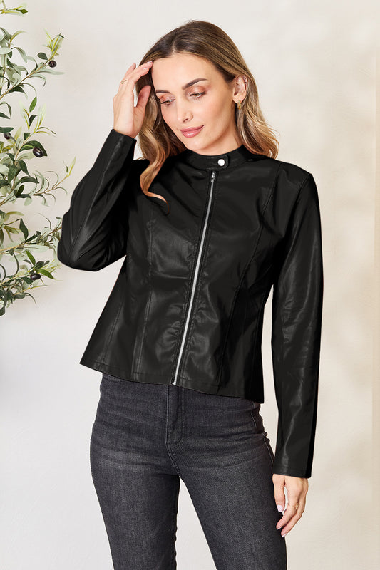 Mock Neck Zip Up Jacket-Angel Casuals