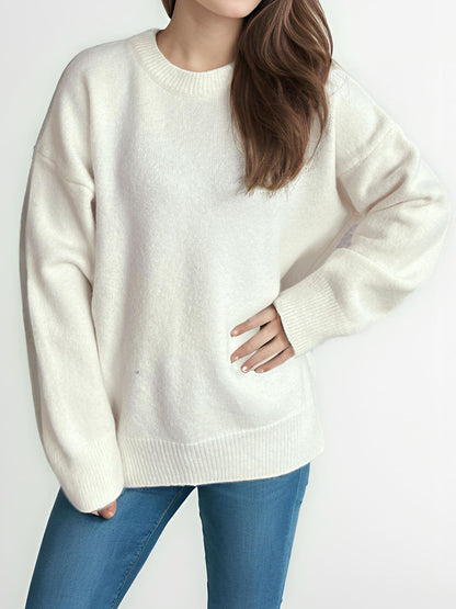 Round Neck Dropped Shoulder Long Sleeve Sweater-Angel Casuals