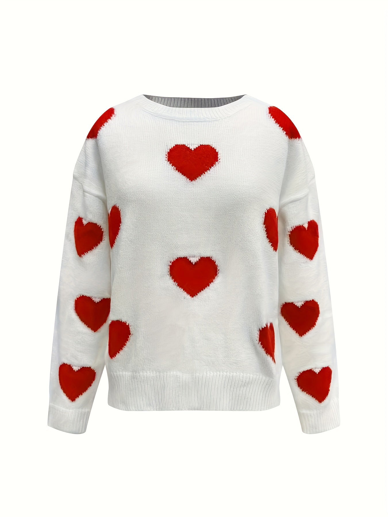 Valentine’s Day Heart Round Neck Long Sleeve Sweater-Angel Casuals