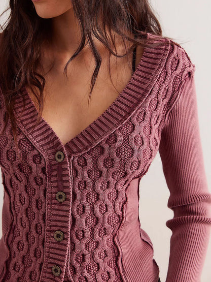 V-Neck Button Up Cropped Cardigan-Angel Casuals