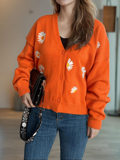 Daisy Button Up V-Neck Cardigan-Angel Casuals
