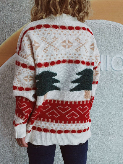 Christmas Tree Mock Neck Long Sleeve Sweater-Angel Casuals