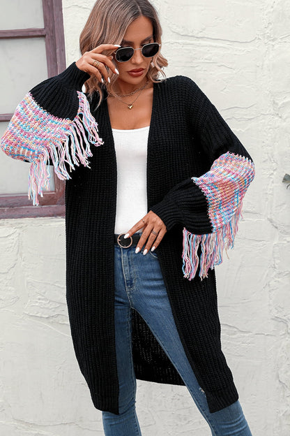 Fringe Sleeve Dropped Shoulder Cardigan-Angel Casuals