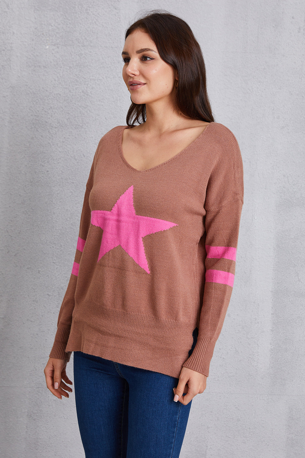 Star Scoop Neck Dropped Shoulder T-Shirt-Angel Casuals