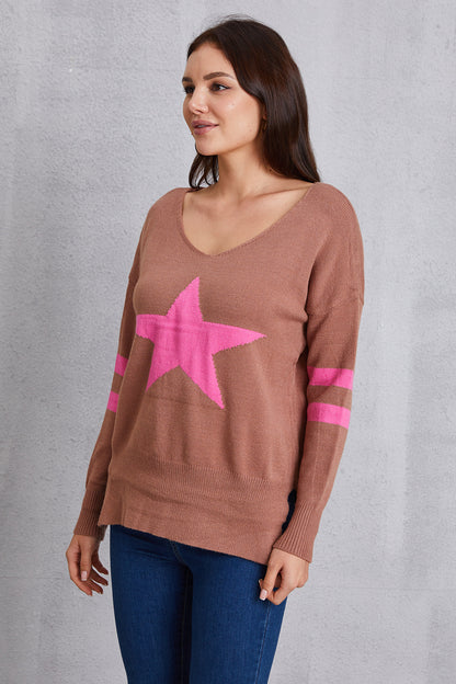 Star Scoop Neck Dropped Shoulder T-Shirt-Angel Casuals