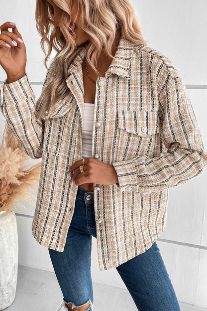 Perfee Pocketed Button Up Collared Neck Jacket-Angel Casuals