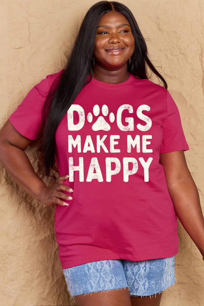 Simply Love Full Size DOGS MAKE ME HAPPY Graphic Cotton T-Shirt-Angel Casuals