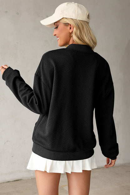 Texture Zip Up Baseball Collar Long Sleeve Jacket-Angel Casuals