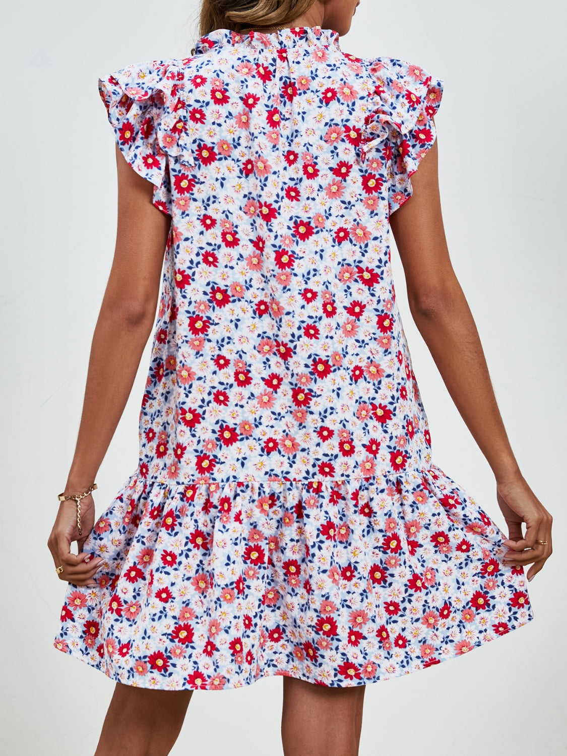 Tied Floral Cap Sleeve Mini Dress-Angel Casuals