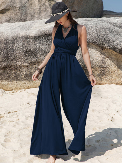 Surplice Wide Leg Jumpsuit with Free Tie-Angel Casuals