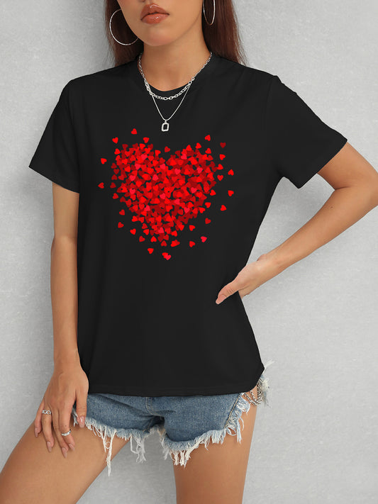 Heart Round Neck Short Sleeve T-Shirt-Angel Casuals