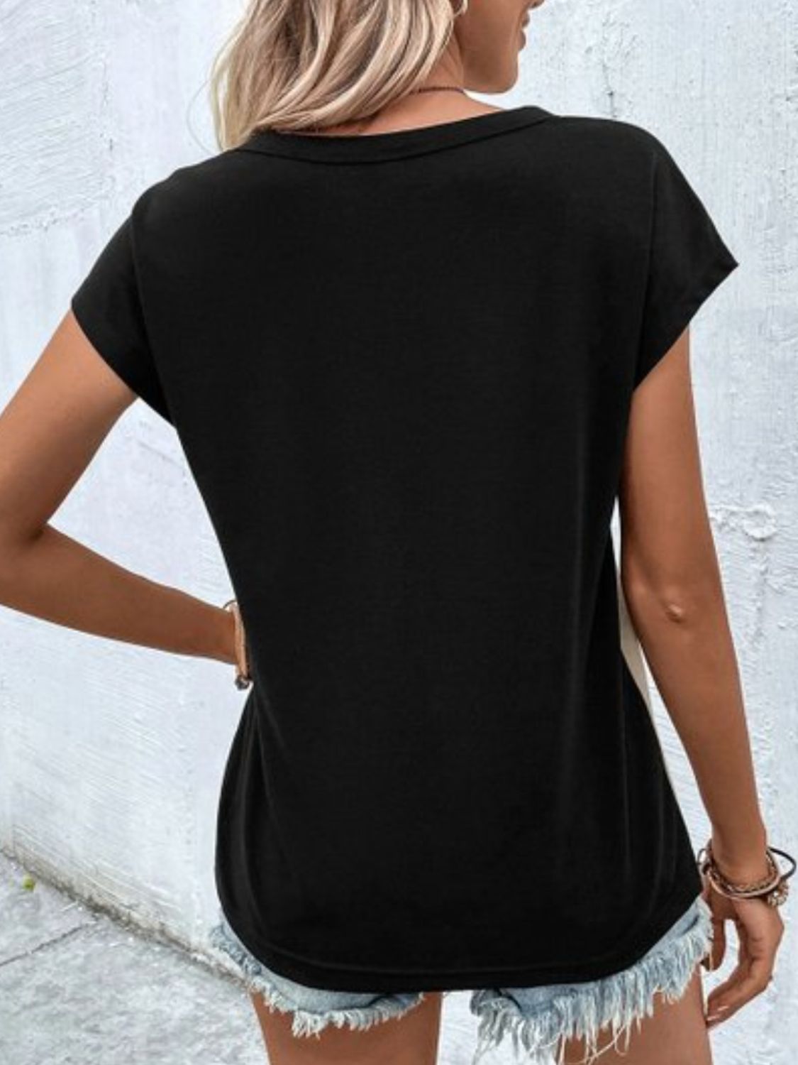 Contrast V-Neck Short Sleeve T-Shirt-Angel Casuals
