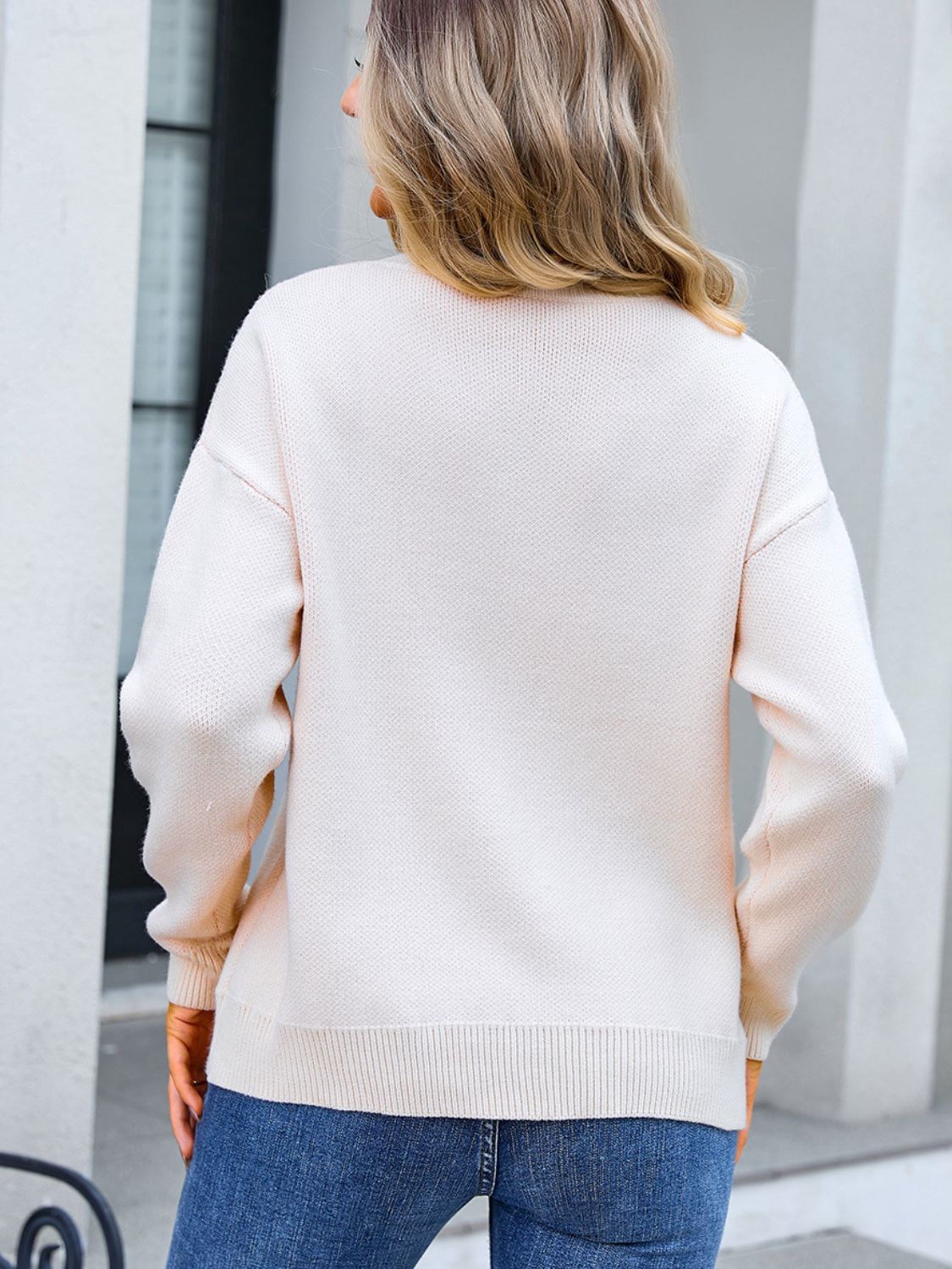 Angel Wings Bow Round Neck Dropped Shoulder Sweater-Angel Casuals