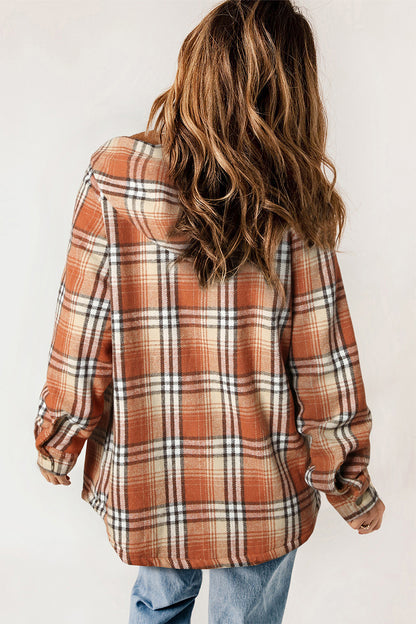 Plaid Snap Down Hooded Jacket-Angel Casuals