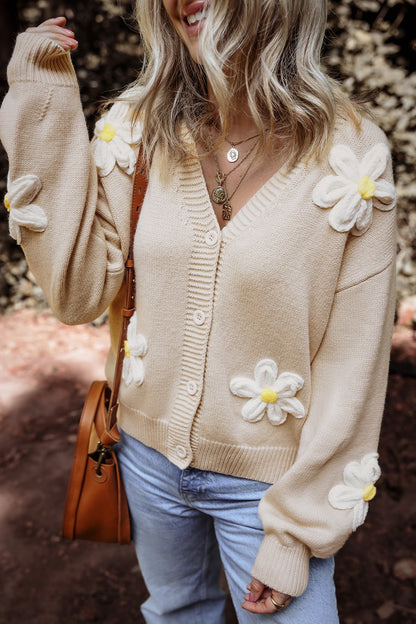 Flower Dropped Shoulder Long Sleeve Cardigan-Angel Casuals