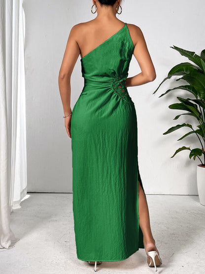 Slit One Shoulder Sleeveless Maxi Dress-Angel Casuals