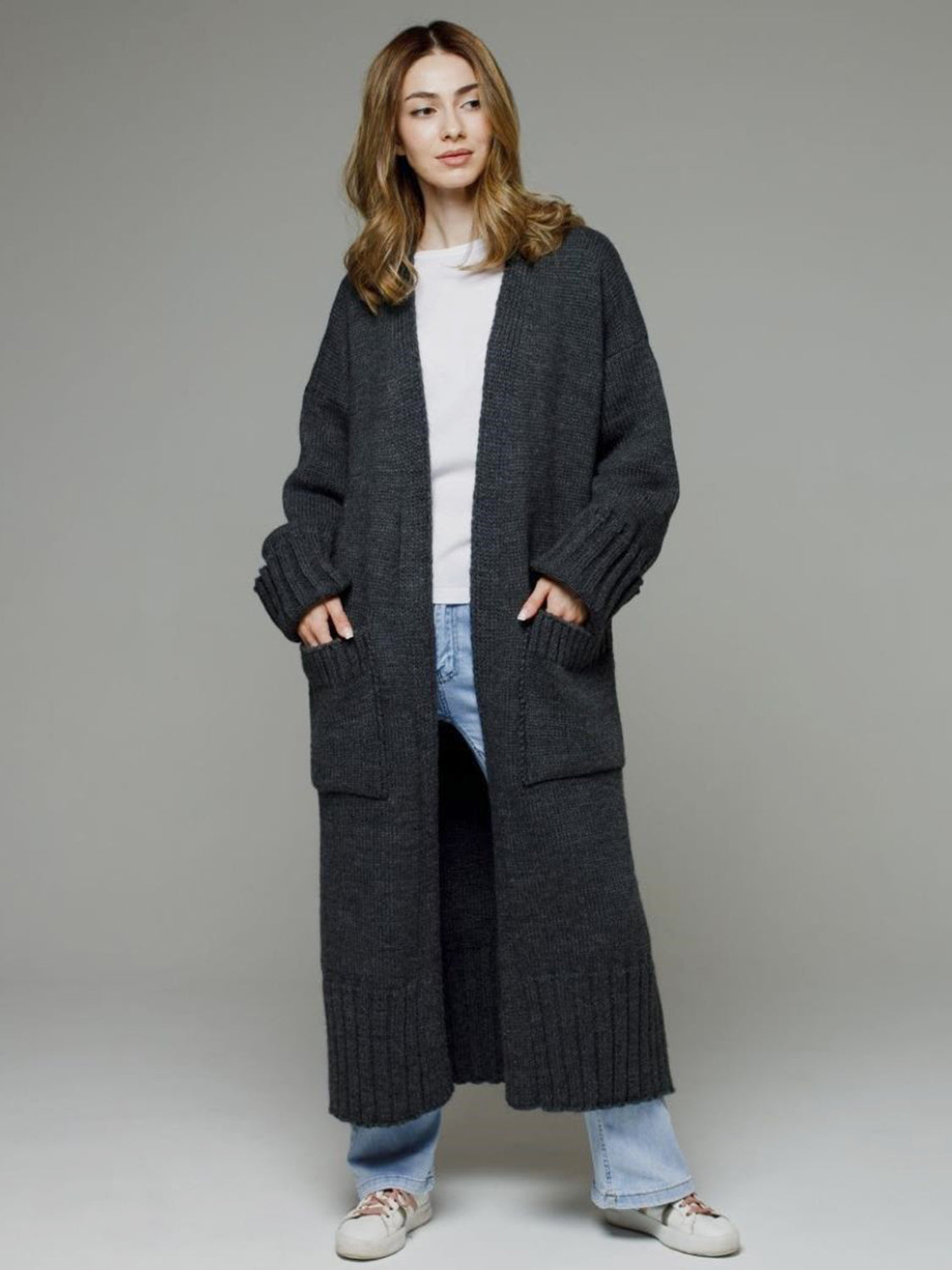 Pocketed Open Front Dropped Shoulder Cardigan-Angel Casuals