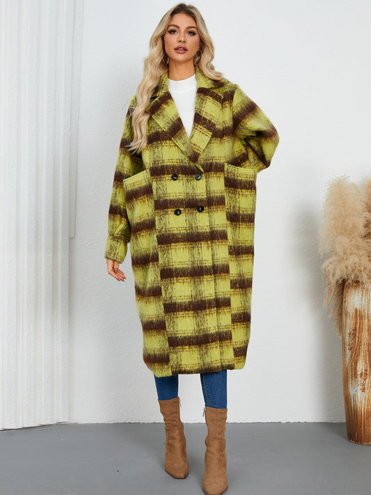 Contrast Double-Breasted Long Sleeve Longline Coat-Angel Casuals