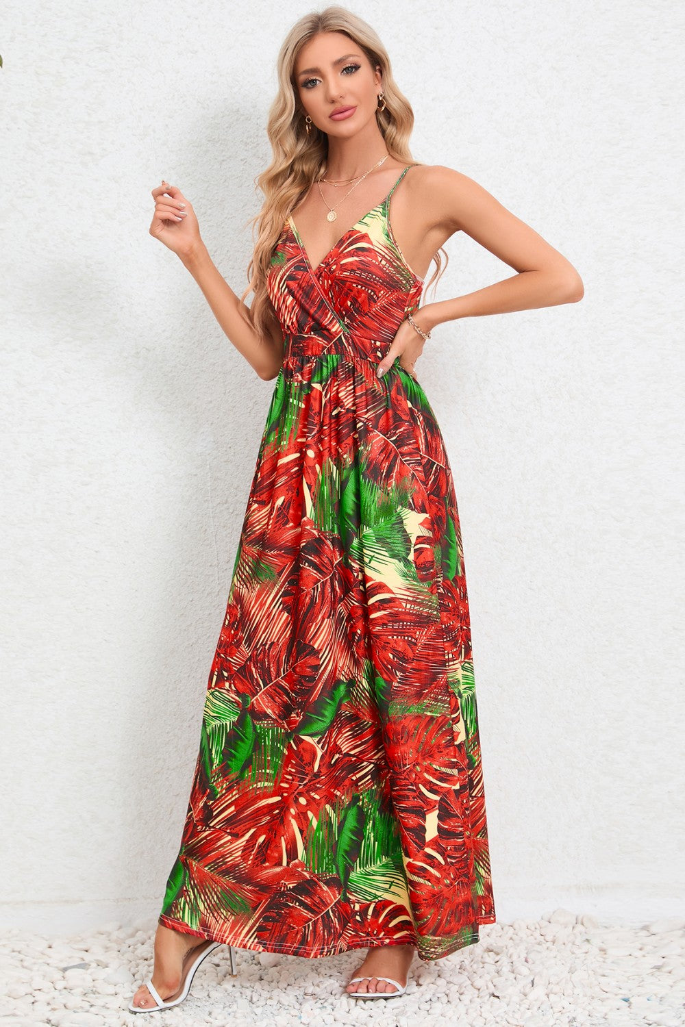 Printed Surplice Maxi Cami Dress-Angel Casuals