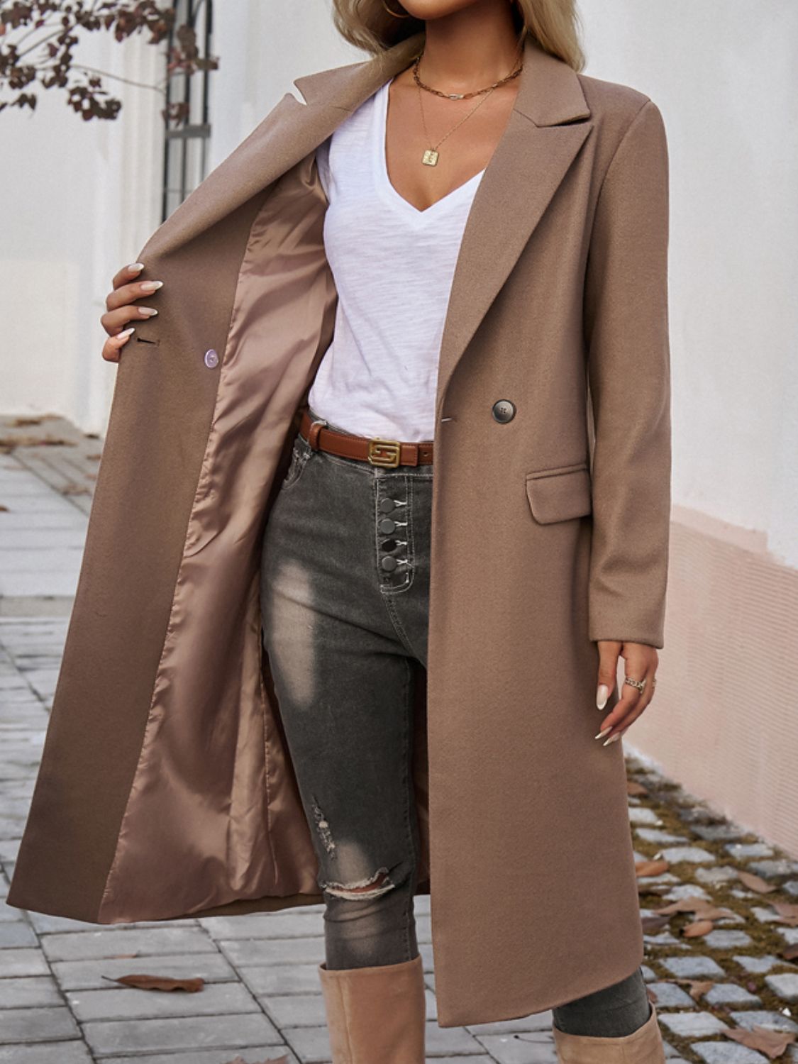 Devine Pocketed Collared Neck Long Sleeve Coat-Angel Casuals