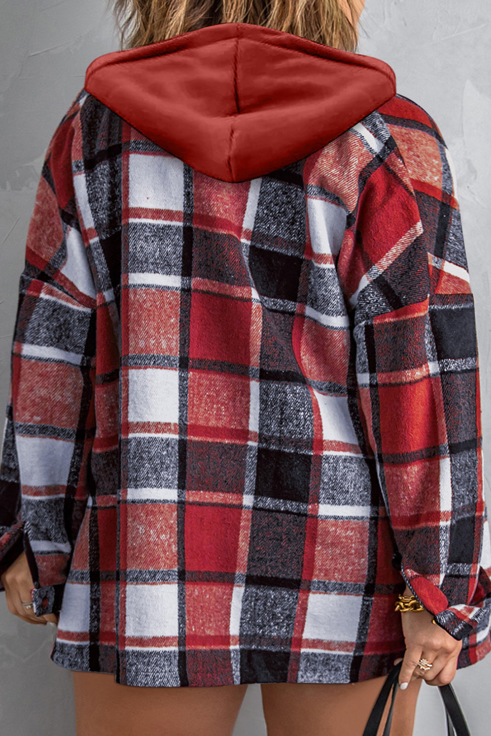 Plus Size Plaid Button Up Hooded Jacket-Angel Casuals