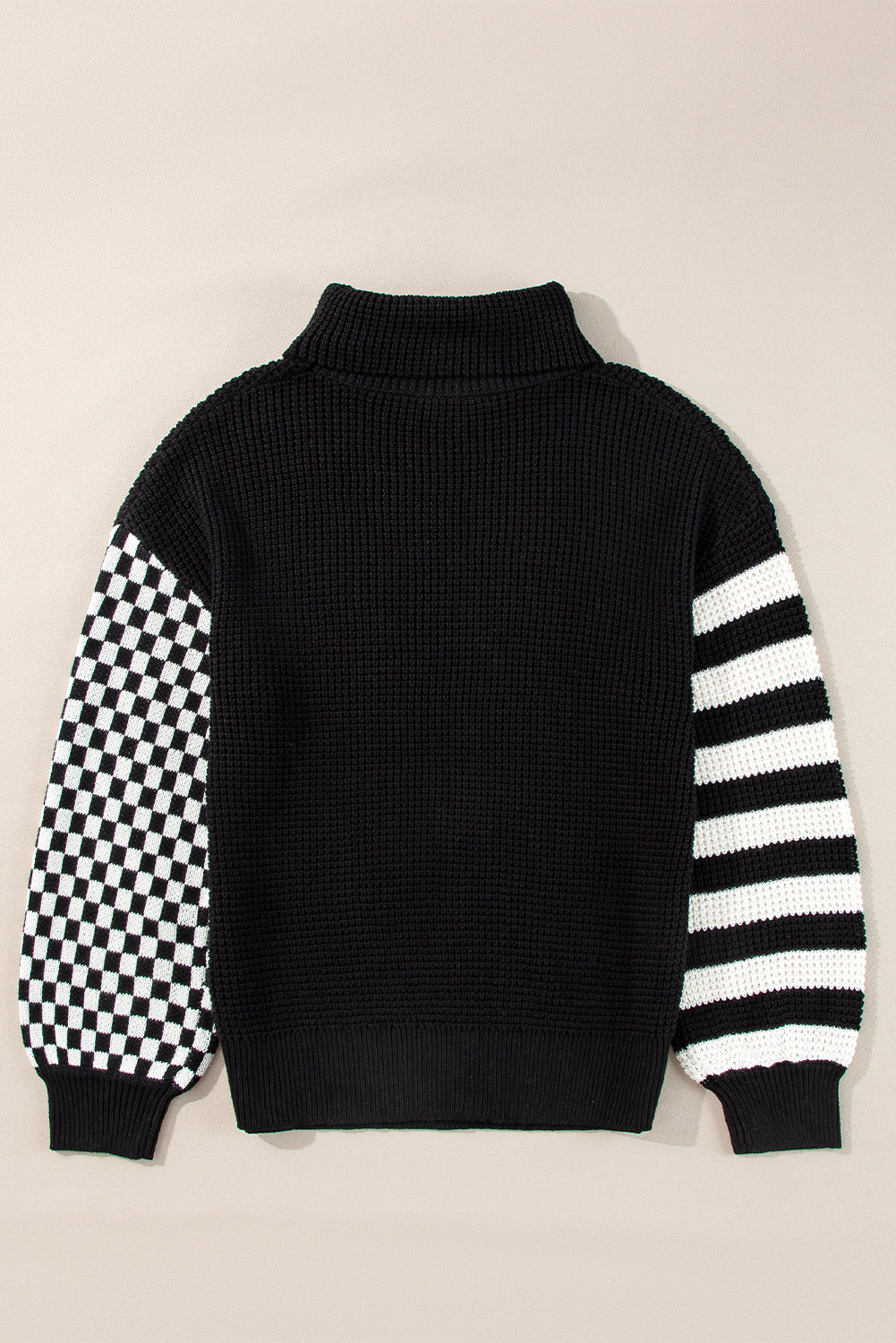 Striped & Checkered Turtleneck Dropped Shoulder Sweater-Angel Casuals