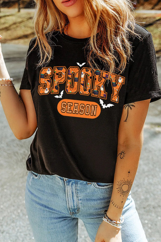SPOOKY SEASON Round Neck Short Sleeve T-Shirt-Angel Casuals