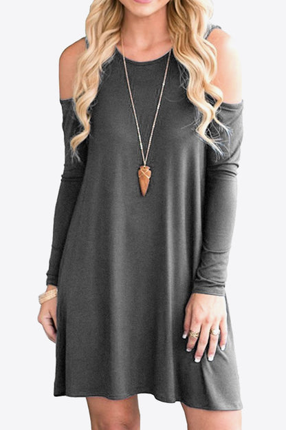 Cold-Shoulder Long Sleeve Round Neck Dress-Angel Casuals