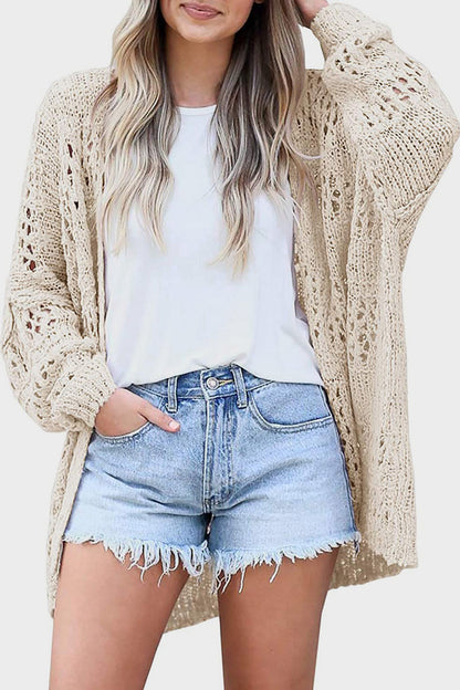 Openwork Open Front Long Sleeve Cardigan-Angel Casuals
