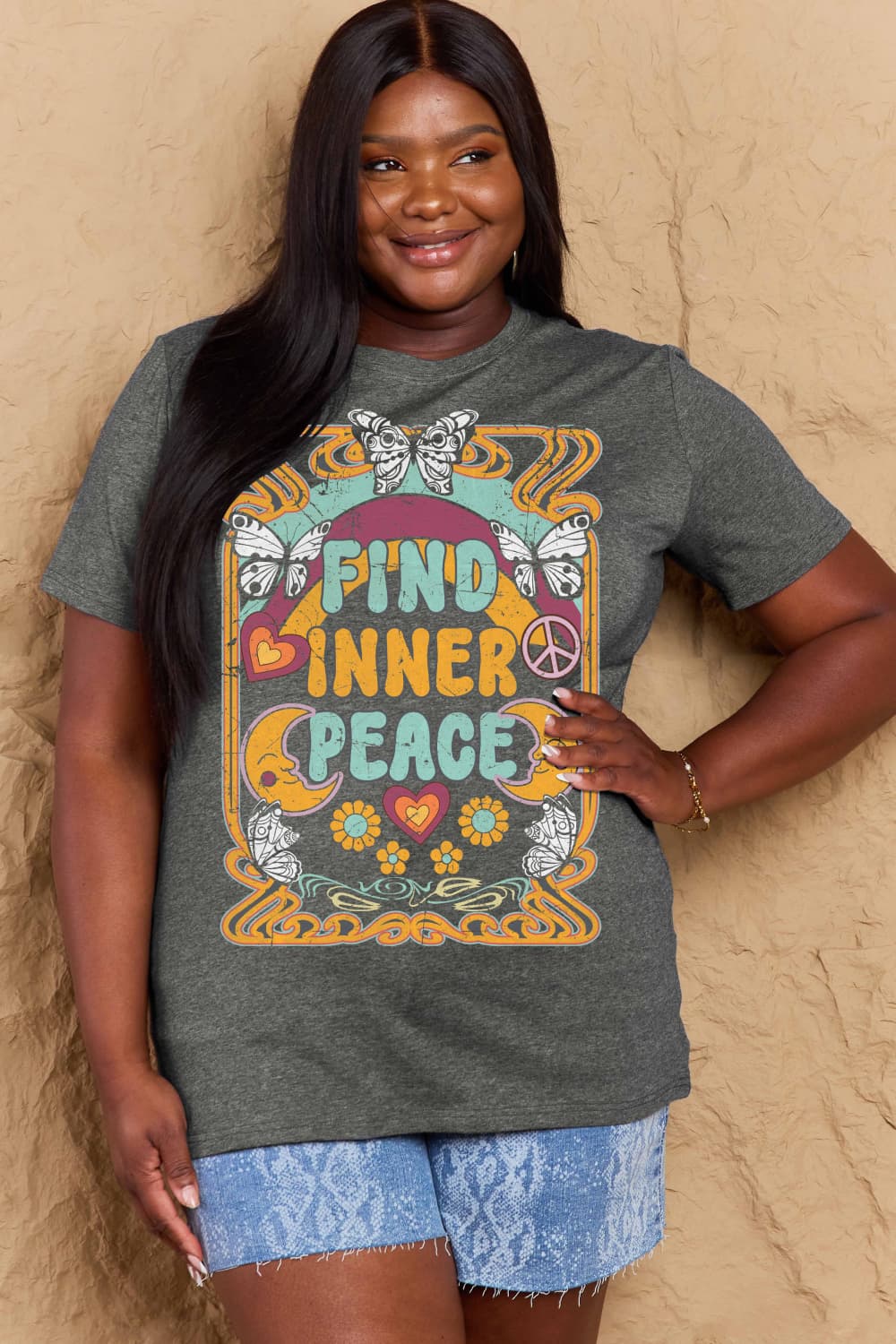 Simply Love Full Size FIND INNER PEACE Graphic Cotton T-Shirt-Angel Casuals