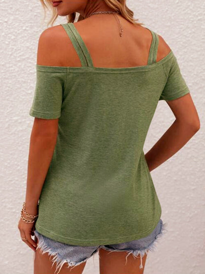 Double Spaghetti Straps Short Sleeve T-Shirt-Angel Casuals