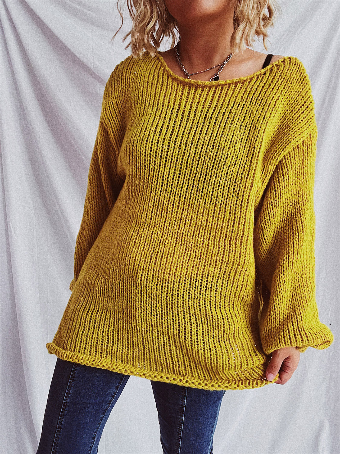 Boat Neck Dropped Shoulder Sweater-Angel Casuals