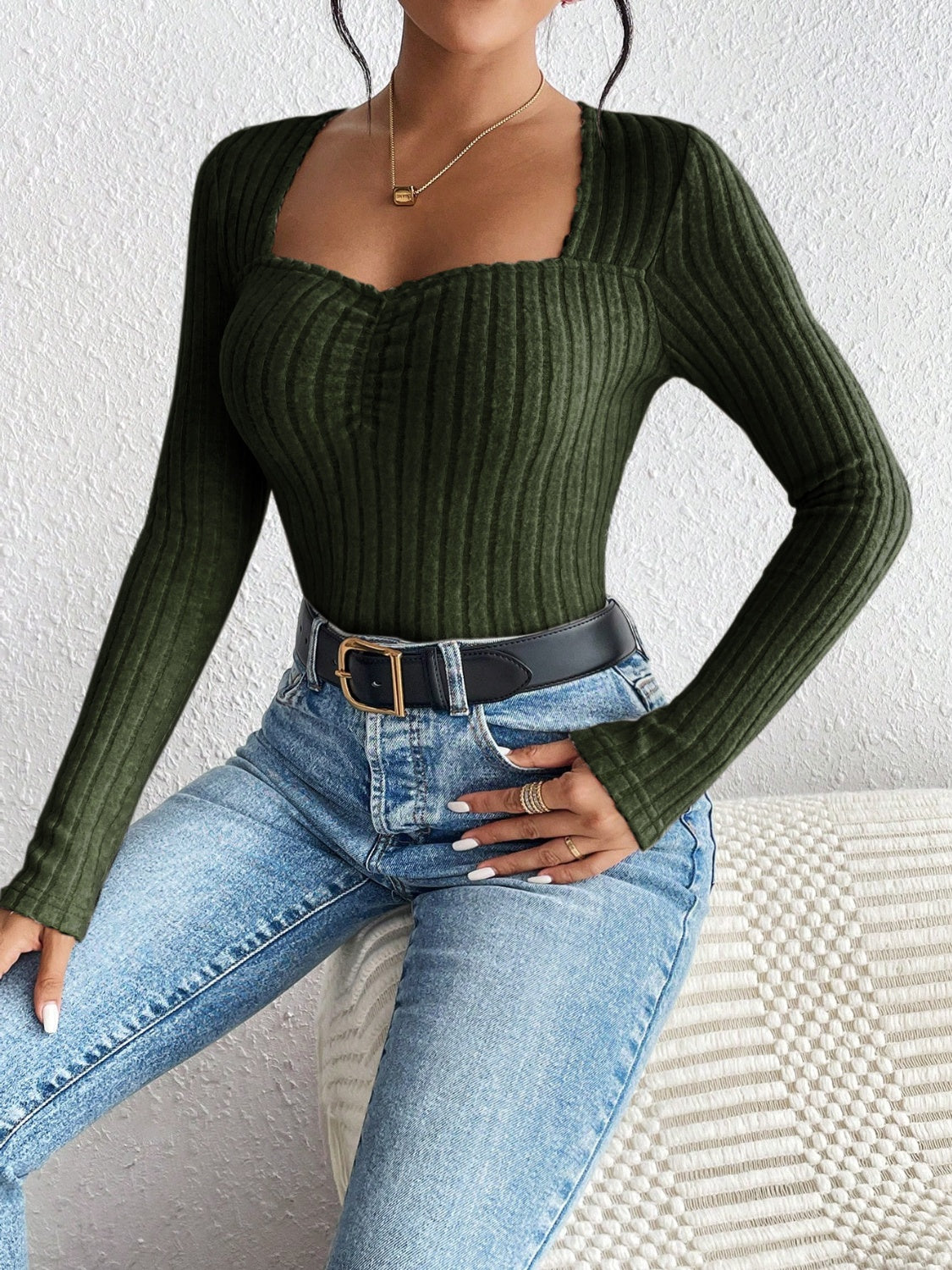 Honey Ribbed Long Sleeve T-Shirt-Angel Casuals