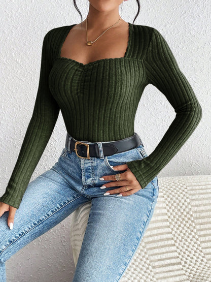 Honey Ribbed Long Sleeve T-Shirt-Angel Casuals