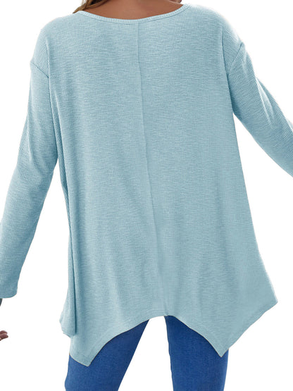 Full Size V-Neck Long Sleeve T-Shirt-Angel Casuals
