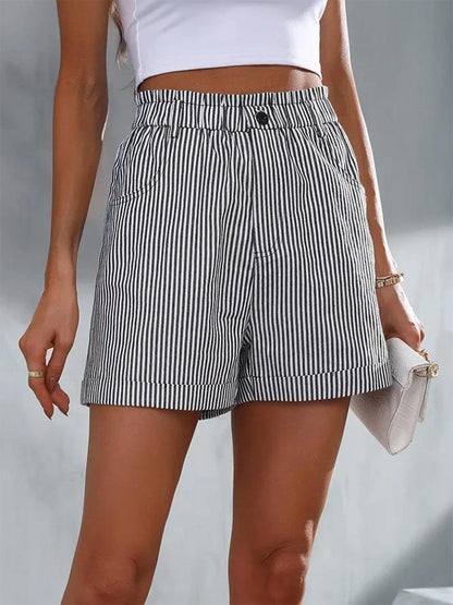 Full Size High Waist Striped Shorts-Angel Casuals