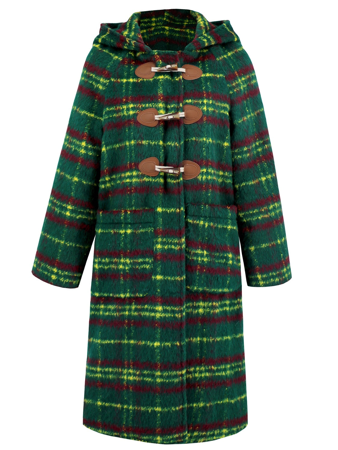 Plaid Long Sleeve Hooded Coat with Pockets-Angel Casuals