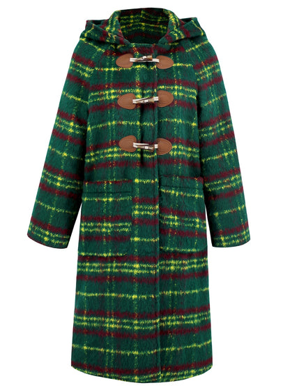 Plaid Long Sleeve Hooded Coat with Pockets-Angel Casuals