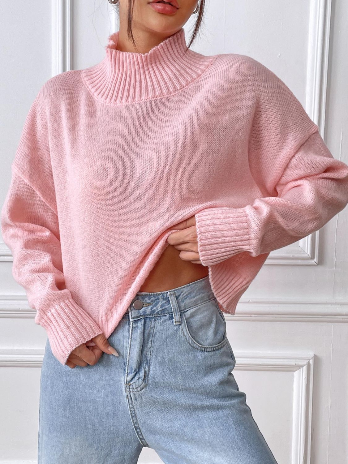 Turtleneck Long Sleeve Sweater-Angel Casuals