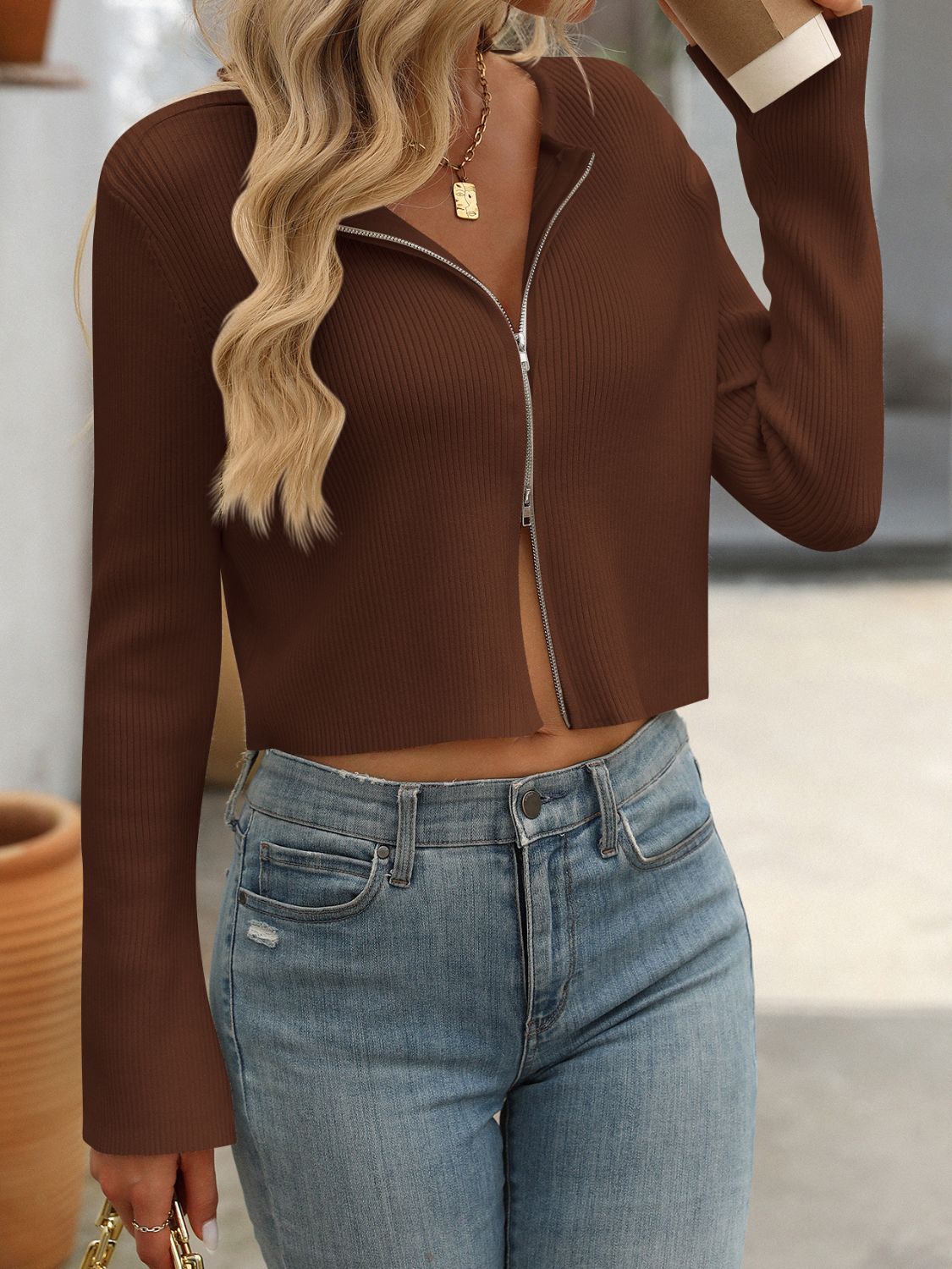 Mandy Zip Up Long Sleeve Cardigan-Angel Casuals