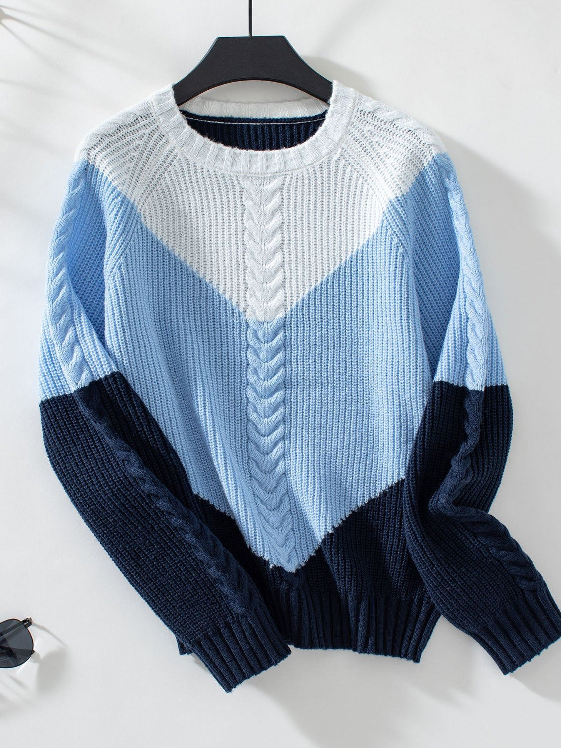 Color Block Round Neck Long Sleeve Sweater-Angel Casuals