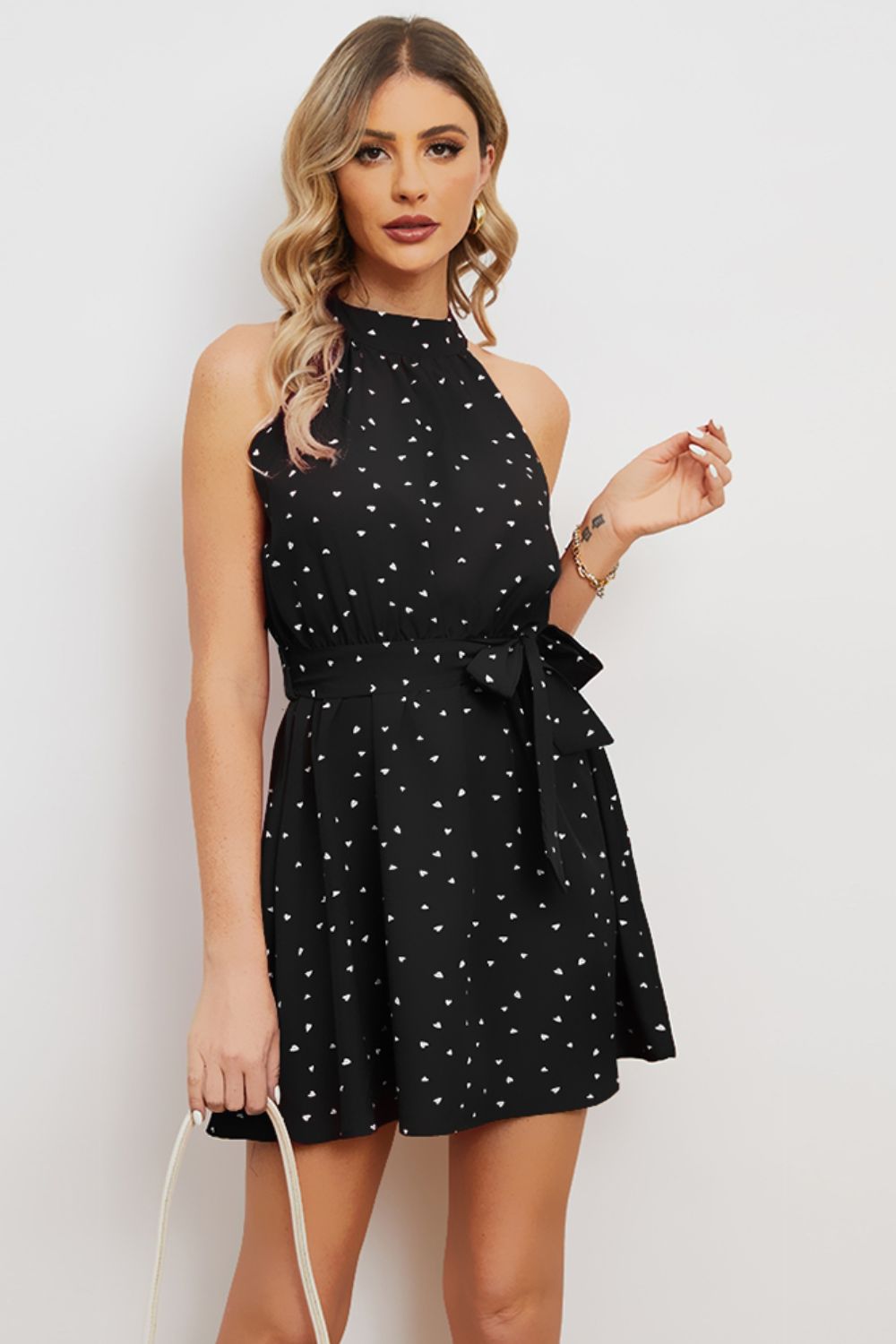 Printed Tie Waist Mini Dress-Angel Casuals