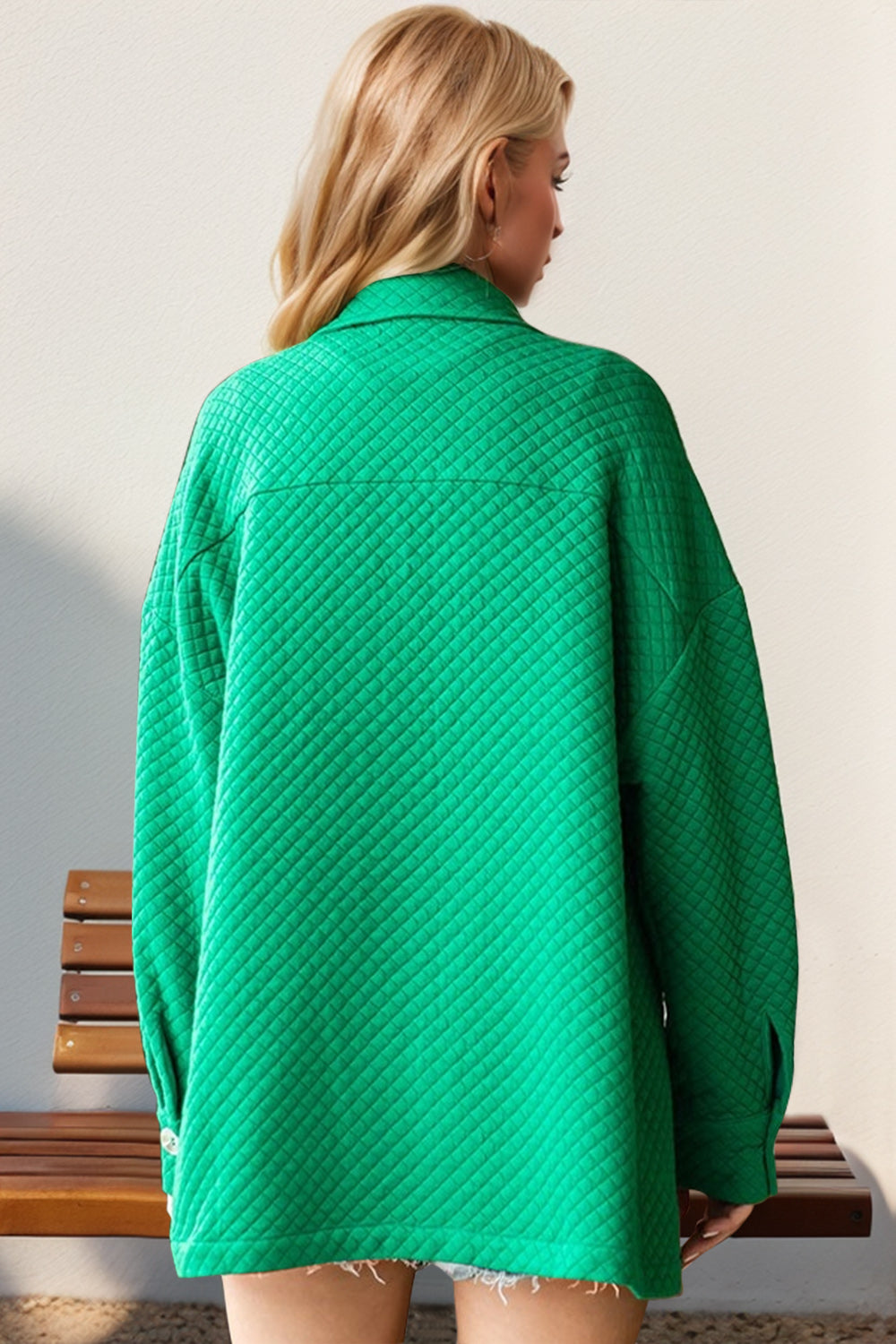 Double Take Full Size Textured Button Up Drop Shoulder Shacket-Angel Casuals