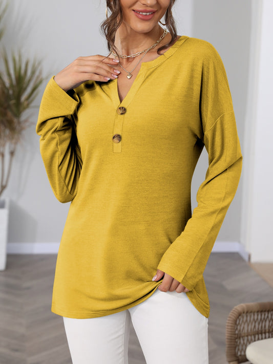 FAM-FAM Notched Long Sleeve T-Shirt-Angel Casuals